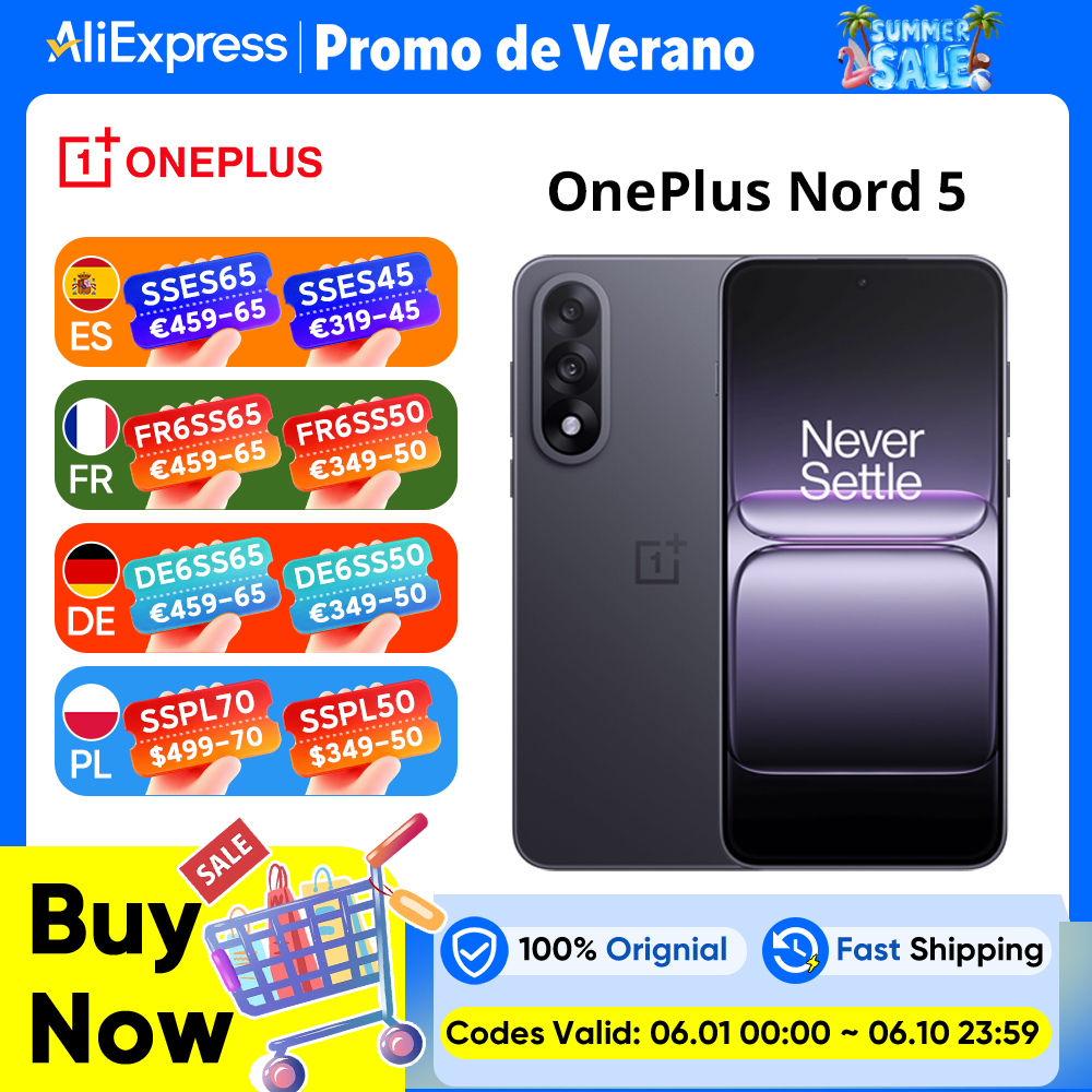 OnePlus Nord 5 5G 8 GB + 256 GB, Snapdragon 8s Gen 3, Android 15, batería de6800 mAh, 80 W