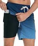 Bañador Hombre con Forro Compresión y Bolsillos, Shorts de Baño para Natación Secado Rápido