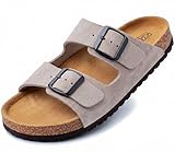 Sandalias de Piel con Hebillas, Piel Autentica, Corcho Natural, Hebillas ajustables al Pie
