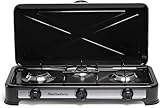 Melchioni Family | Hornillo de Camping 3 Fuegos Negro MINERVA 3, Gas GPL, Tapa Protectora