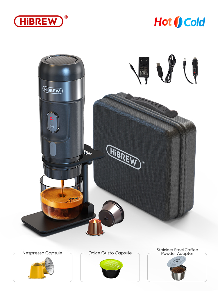 HiBREW-cafetera portátil Expresso DC12V compatible con cápsulas y molido