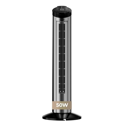 Ventilador de Torre EVVO - Silencioso con Mando a Distancia, Pantalla LED y Temporizador, 50, Vatios