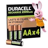 Duracell pilas recargables AA (Paquete de 4), 2500 mAh NiMH, precargadas, nuestras pilas