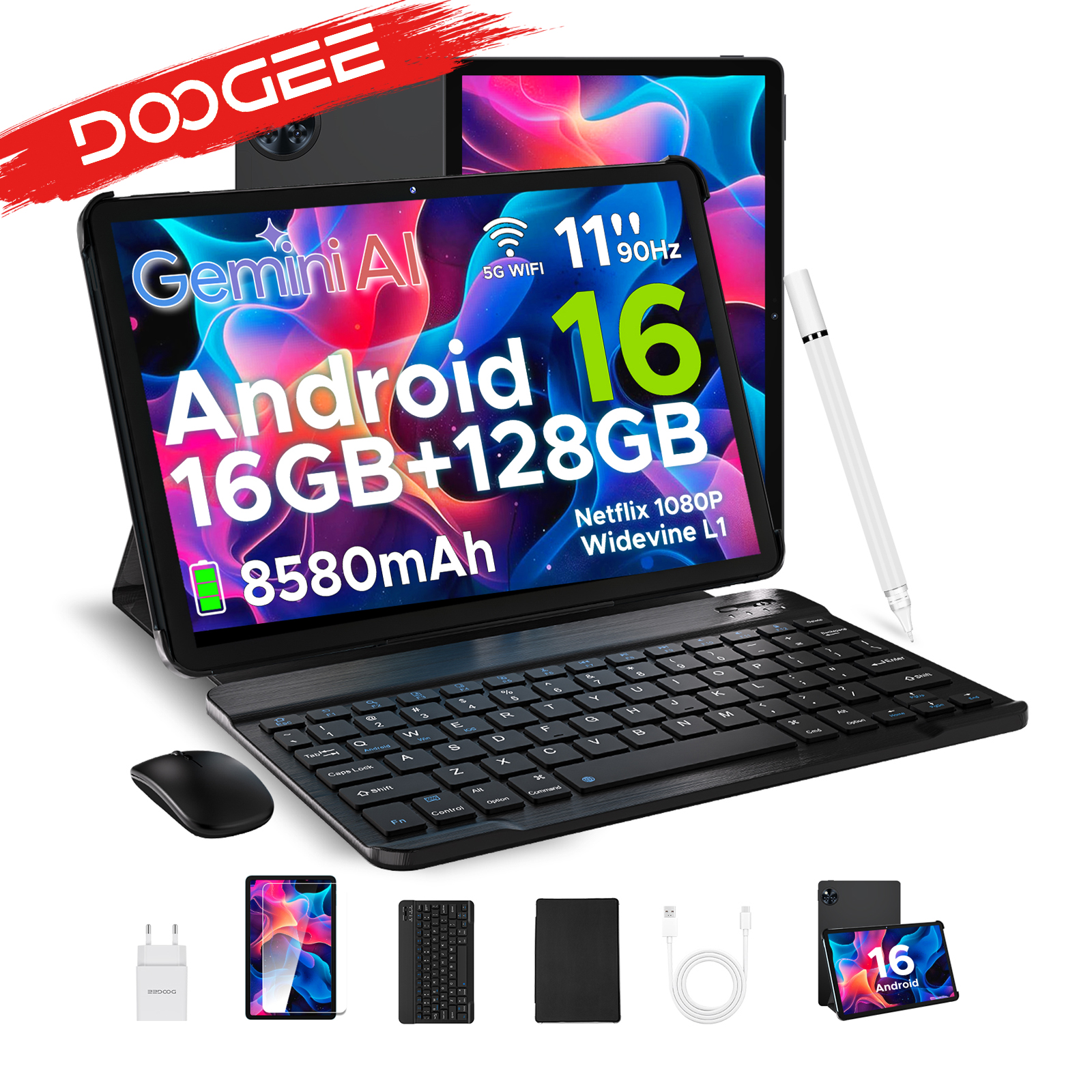 DOOGEE U11 con Android, 16" y 90Hz, 4 GB de RAM, 128 GB de ROM, batería de 8580 mAh,  Widevine L1