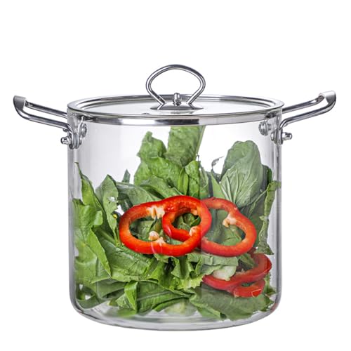 Zjyufy Olla de Vidrio con Tapa, Cacerola de Borosilicato Resistente al Calor para Cocina