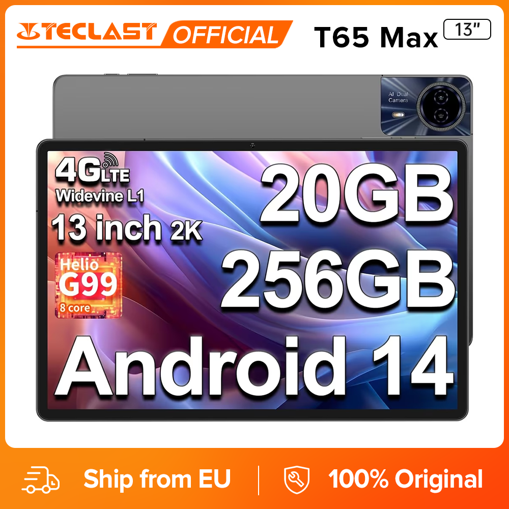 Teclast T65 Max de 13", 20GB RAM 256GB ROM Helio G99 Cámara 13MP Batería 10000mAh Android 14 300nits