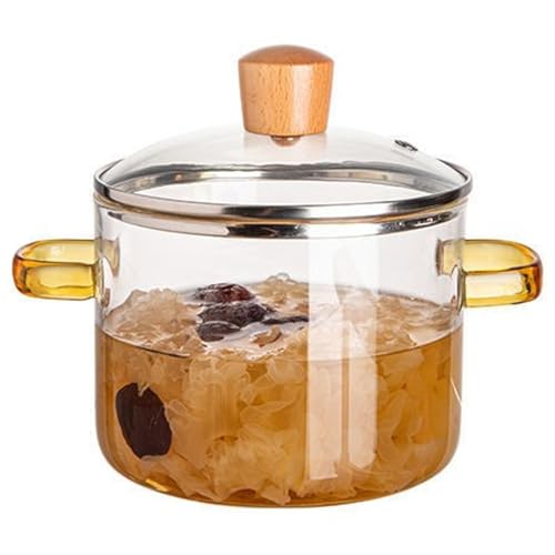 Maceta de Vidrio para Cocinar, Olla Con Tapa de 1.6L, Mango Doble, Campa a Fuego Lento