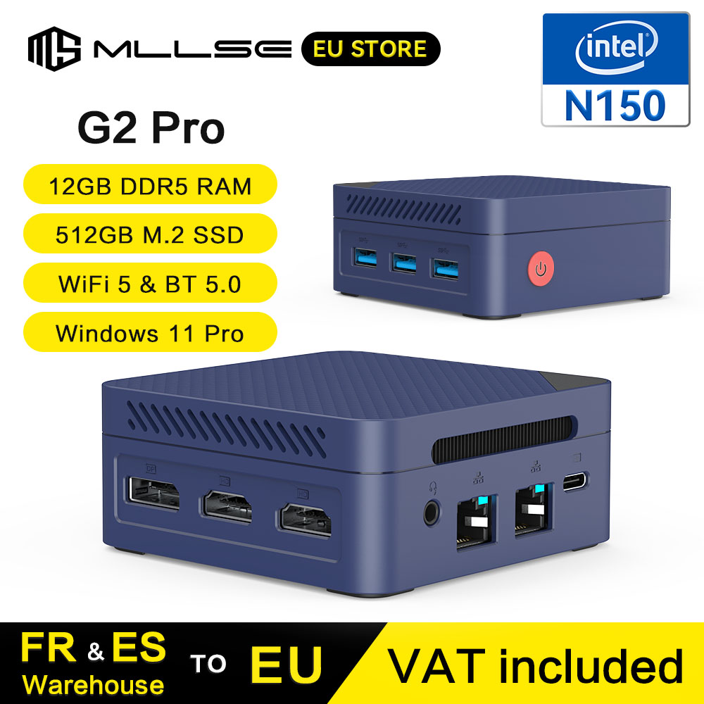 Mini PC MLLSE G2 Pro con Intel Twin Lake N150, 12GB de RAM, 512GB SSD, Wi-Fi 5, BT5.0, Windows 11
