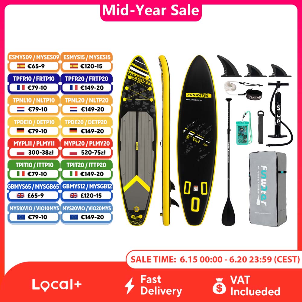 FunWater-tabla de Paddle de pie, tamaño grande, 385 × 85 × 15CM, inflable, antideslizante