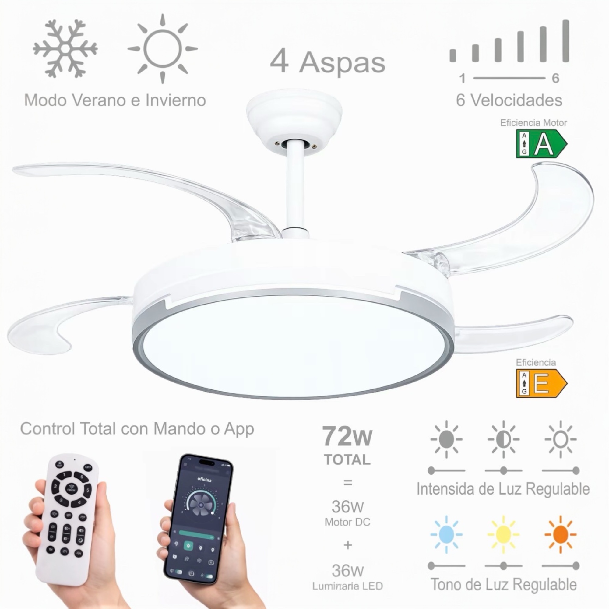 Ventilador de techo con luz LED 36W
