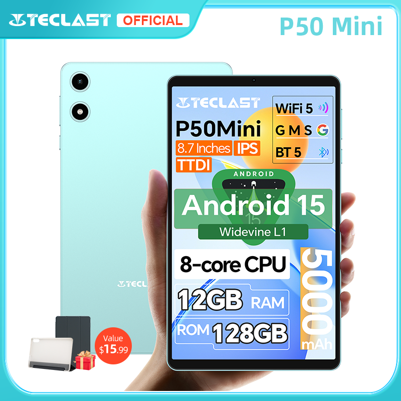 Teclast P50 Mini Android 15 8,7 "IPS 90Hz 12GB RAM 128GB ROM 8 núcleos 5000mAh GPS Widevine L1