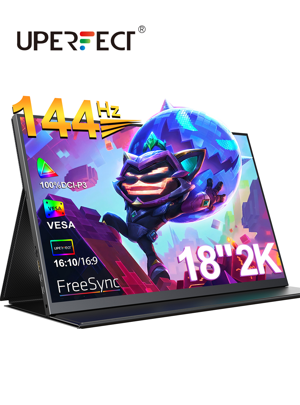 Monitor SUPERFECT 18" 2.5K 100% DCI-P3 144Hz FreeSync HDR Luz azul con VESA Tipo-C / Mini HDMI