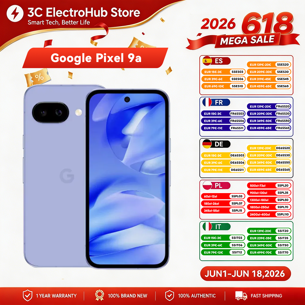 Google Pixel 9a, 6,3", 1080x2424, POLED, 120Hz 5100mah. Google tsor G4 Titan m2, 8G RAM