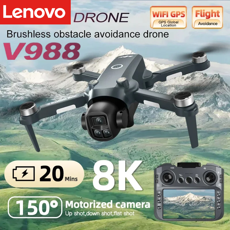 Dron con Cámara Lenovo V988, 8K 4K con Pantalla, Menos 249g, Control Remoto, Quadcopter RC