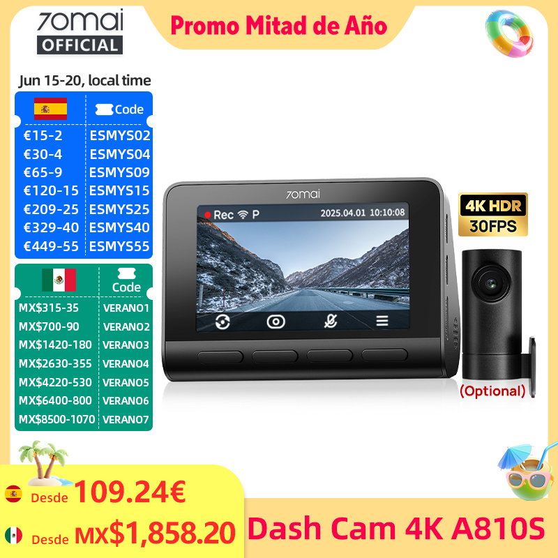 Cámara 70mai A810S HDR IMX678 con Supercondensador, 4K, 4G LTE, Control Remoto, Wi-Fi 6, GPS, ADAS