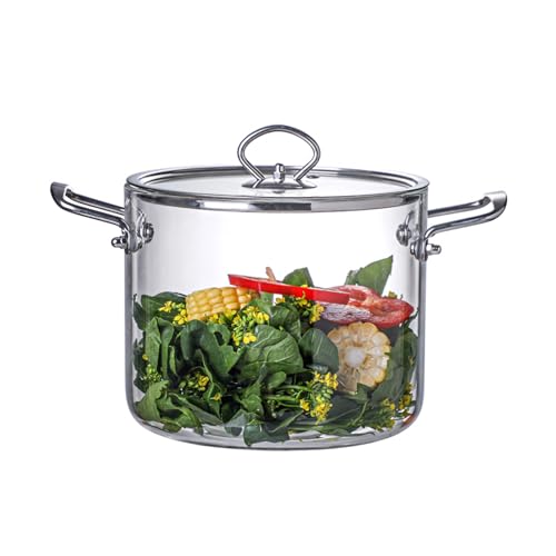 Zjyufy Olla de Vidrio con Tapa, Cacerola de Borosilicato Resistente al Calor para Cocina