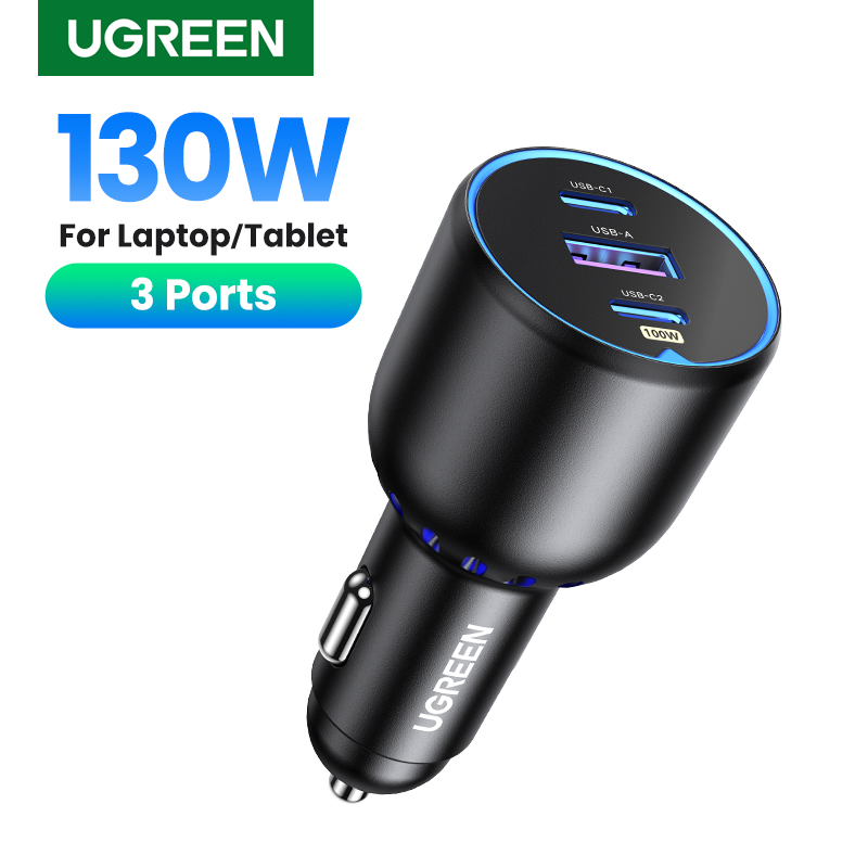 UGREEN-cargador de coche de 130W, dispositivo de carga rápida PD3.0, USB tipo C