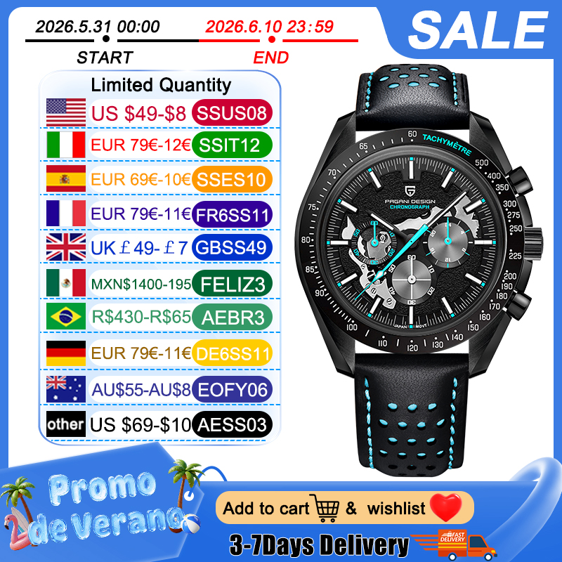 Reloj PAGANI DESIGN Moon para hombre, Reloj de cuarzo a la moda
