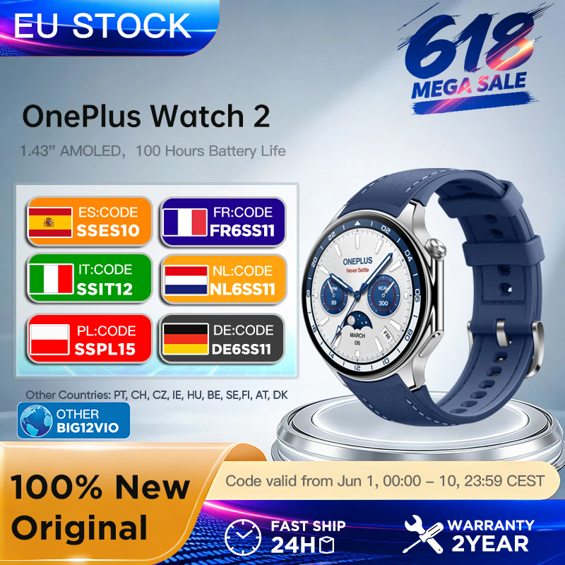 Reloj Inteligente OnePlus Watch 2 con Pantalla AMOLED de 1.43'', WiFi, GPS, IP68 y Google Pay