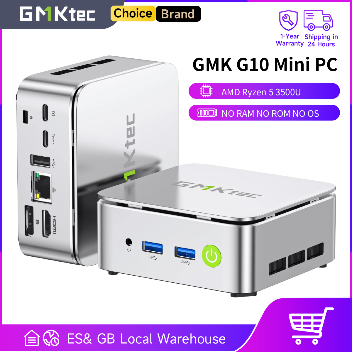 GMKtec G10 con AMD Ryzen5 3500U (Supera a N150/N97), Barebone, LAN NIC de 2.5 GbE, WiFi 5