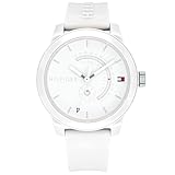 Tommy Hilfiger Reloj Analógico de Cuarzo para Hombre - Esfera Blanca, Correa de Silicona Blanca