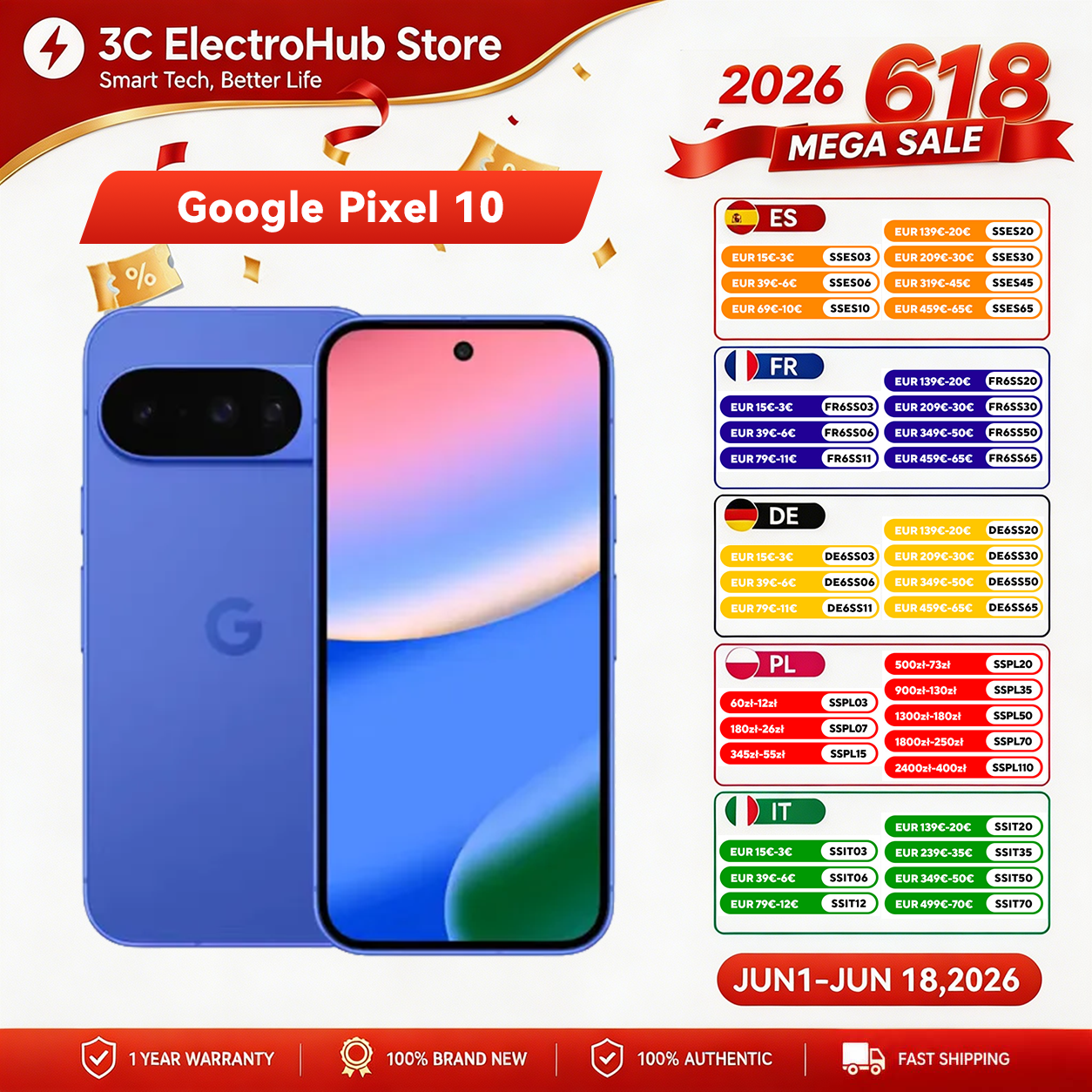 Google Pixel 10 Tensor G5 Cámara trasera triple avanzada en pulgadas de batería mAh 24 horas