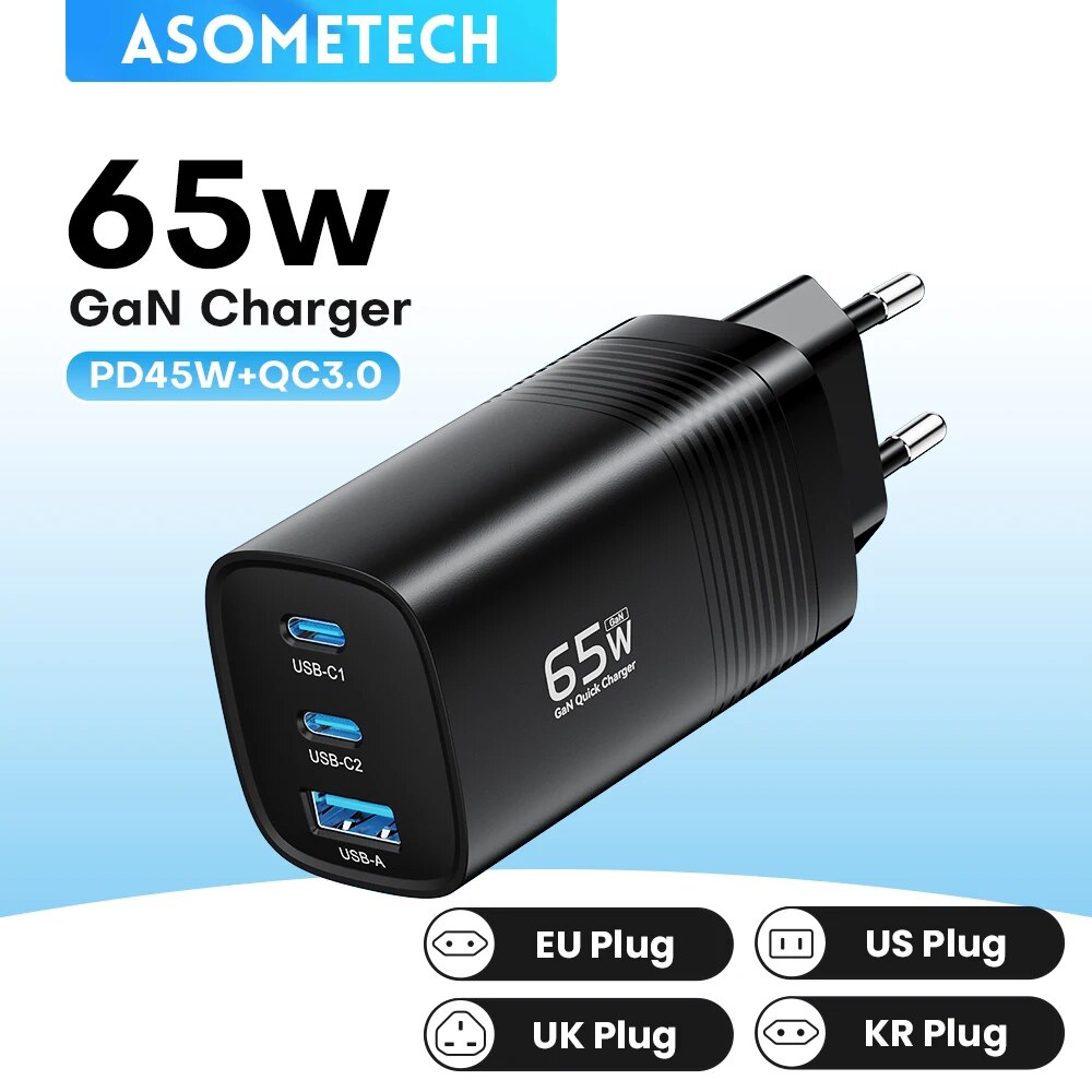 Cargador ASOMETECH GaN USB tipo C 65W 45W PPS PD QC4.0 cargador rápido
