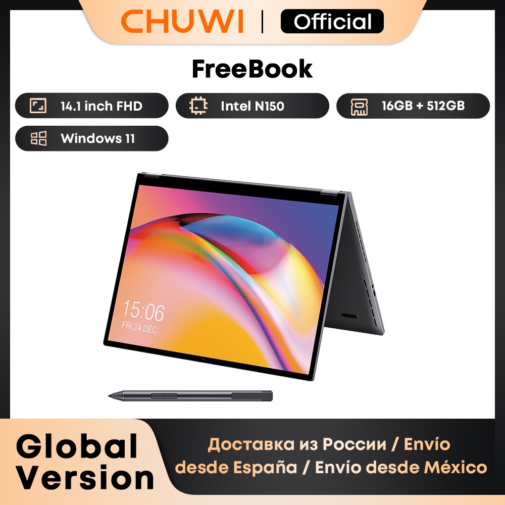 CHUWI FreeBook portátil Intel N150 Quad Core 16GB LPDDR5 512G SSD Tablet PC 13,5 pulgadas