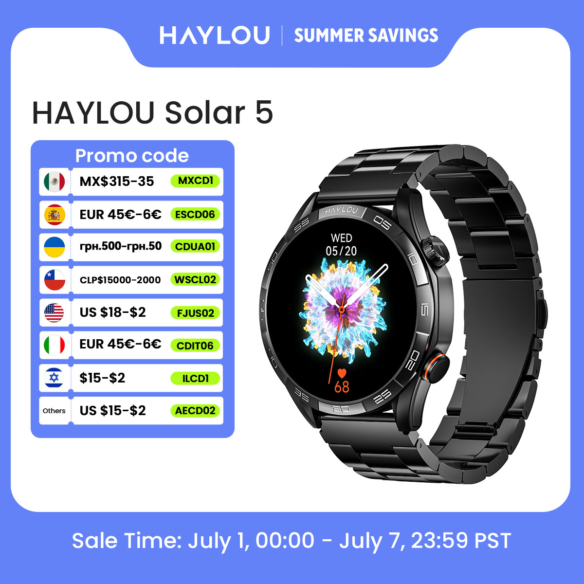 HAYLOU reloj inteligente Solar 5, dispositivo con llamadas de voz, Pantalla AMOLED de 1,58