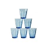 DURALEX | Set 6 Vasos de Cristal Agua 310 ml Picardie Azul Marino, Vasos Bajos de Vidrio con Relieve