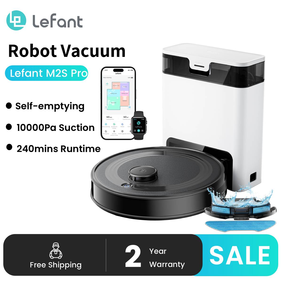 Robot Aspirador Lefant M2S Pro 10000Pa con Estación de Vaciado Automático de Polvo