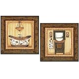 NOVEDAD -2 Cuadros para el baño madera WC ducha -Rustico MARRON 24cm x 24cm x 7mm