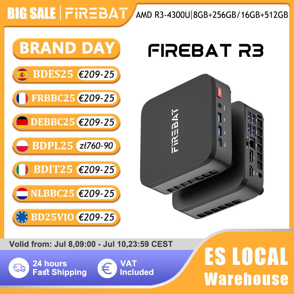 Mini PC FIREBAT R3, AMD Ryzen 3 4300U, 8GB/16GB LPDDR4 RAM, 256GB/512GB SSD M.2 SATA, Windows 11 Pro