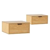 HOMN LIVING Juego 2 mesitas de Noche Flotante Mónica 1 cajón Color Roble