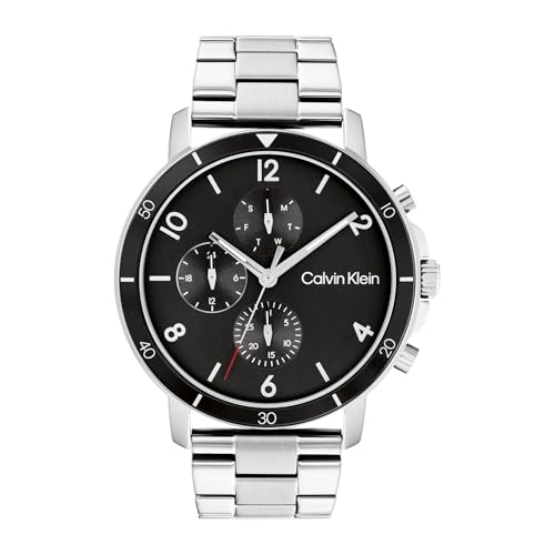 Calvin Klein Reloj Analógico de Cuarzo -  Colección Gauge Sport con Correa de Acero Inoxidable