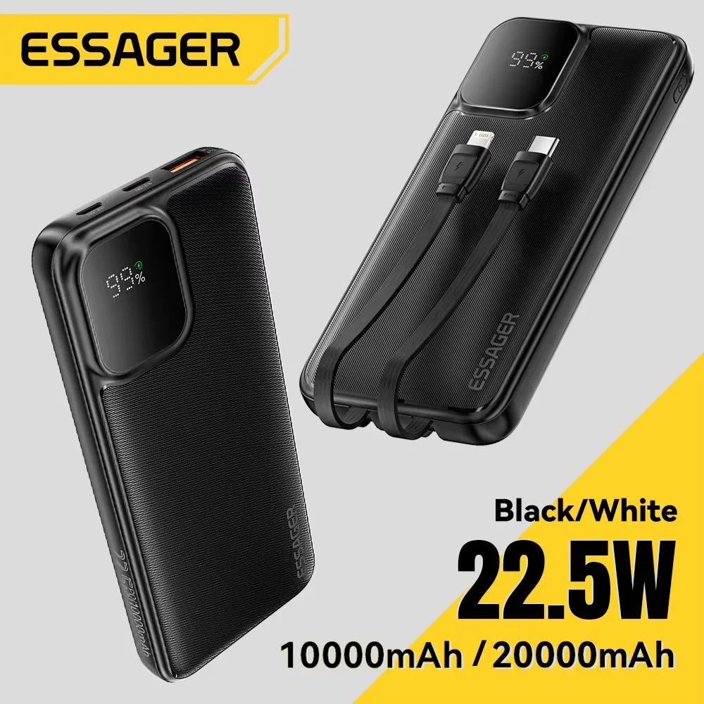 Essager-Banco de energía portátil de 10000mAh con dos Cables integrados, PD 22,5 W