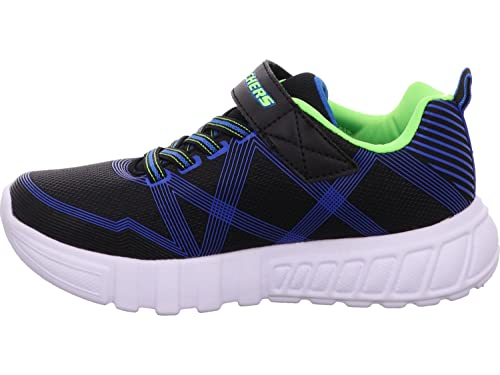 Skechers FLEX-GLOW, Zapatillas para Niños, Black Textile/ Synthetic/ Blue & Lime Trim