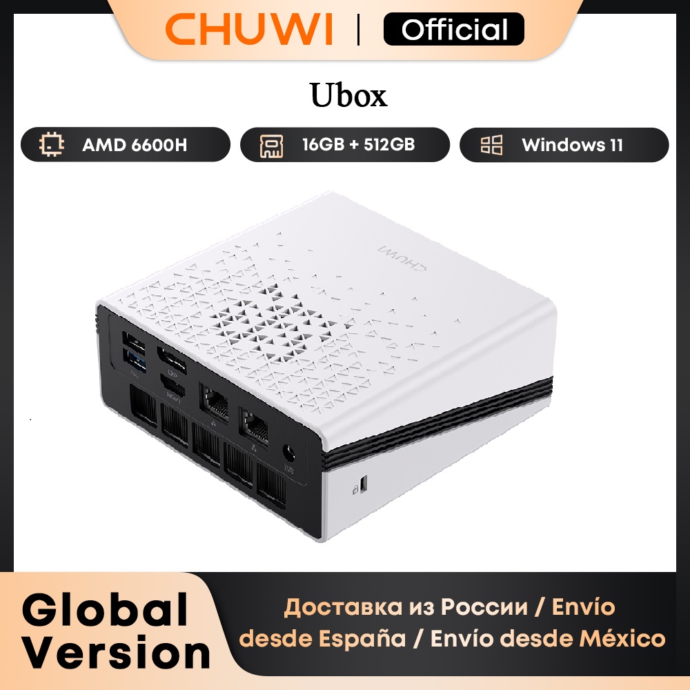 Mini PC CHUWI UBox con Procesador Ryzen 6600H, CPU AMD, 16GB de RAM, 512GB SSD, Windows 11