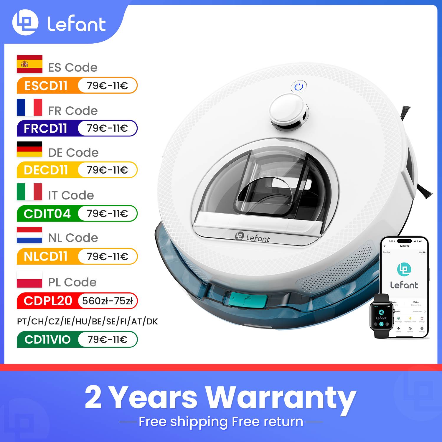 LEFANT M330 Pro M330S Robot aspirador con mapeo, navegación dToF, evitación de obstáculos PSD