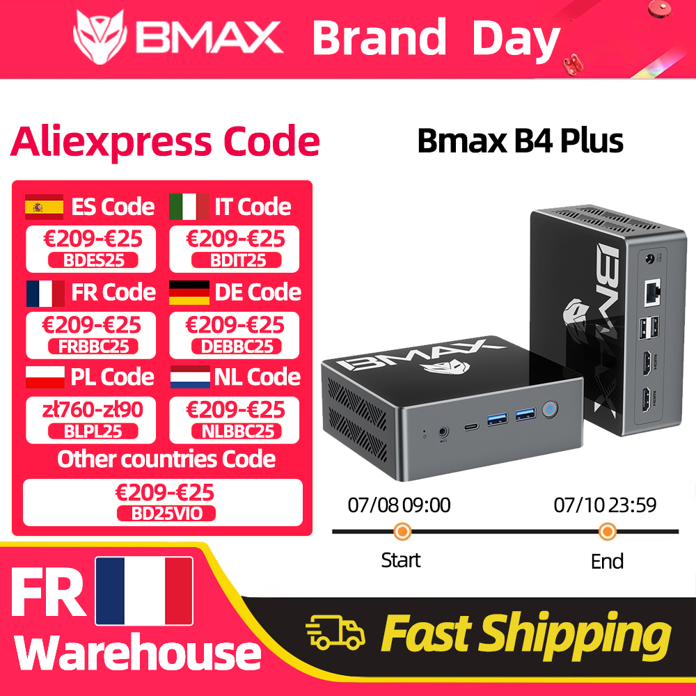Mini PC BMAX Windows 11, Intel N100, 16GB, SSD de 512GB, 2 Puertos HDMI, 1 Puerto Tipo-C, 4K a 60Hz