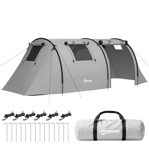 Outsunny Tienda de Campaña Familiar 3 Personas 470x220x150cm Gris