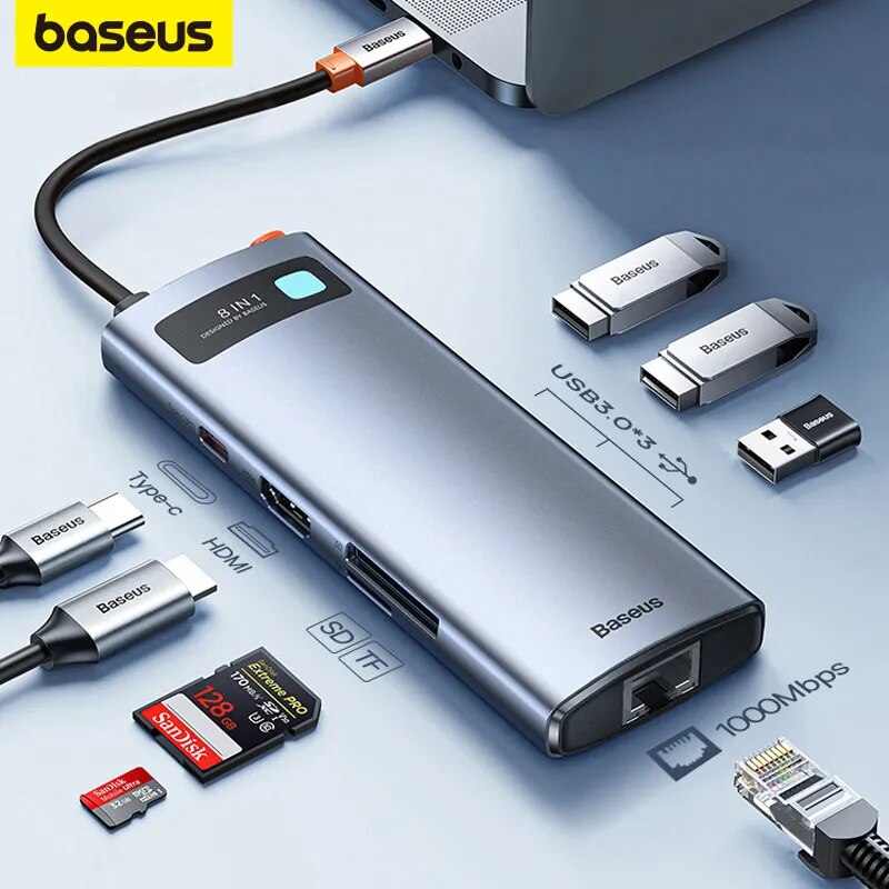 Baseus 4K 60Hz USB C Hub tipo C a Puerto Ethernet PD 100W adaptador