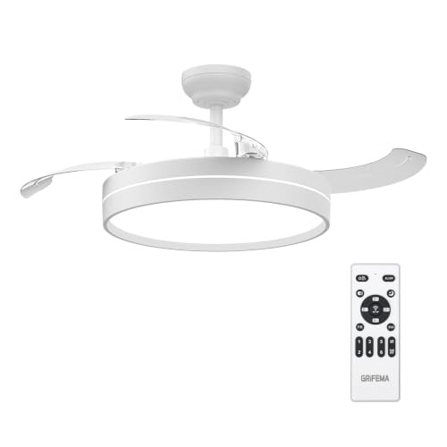 GRIFEMA - Ventilador de Techo Retráctil con Motor DC 30W, 6 Velocidades, Brillo y Color Regulable