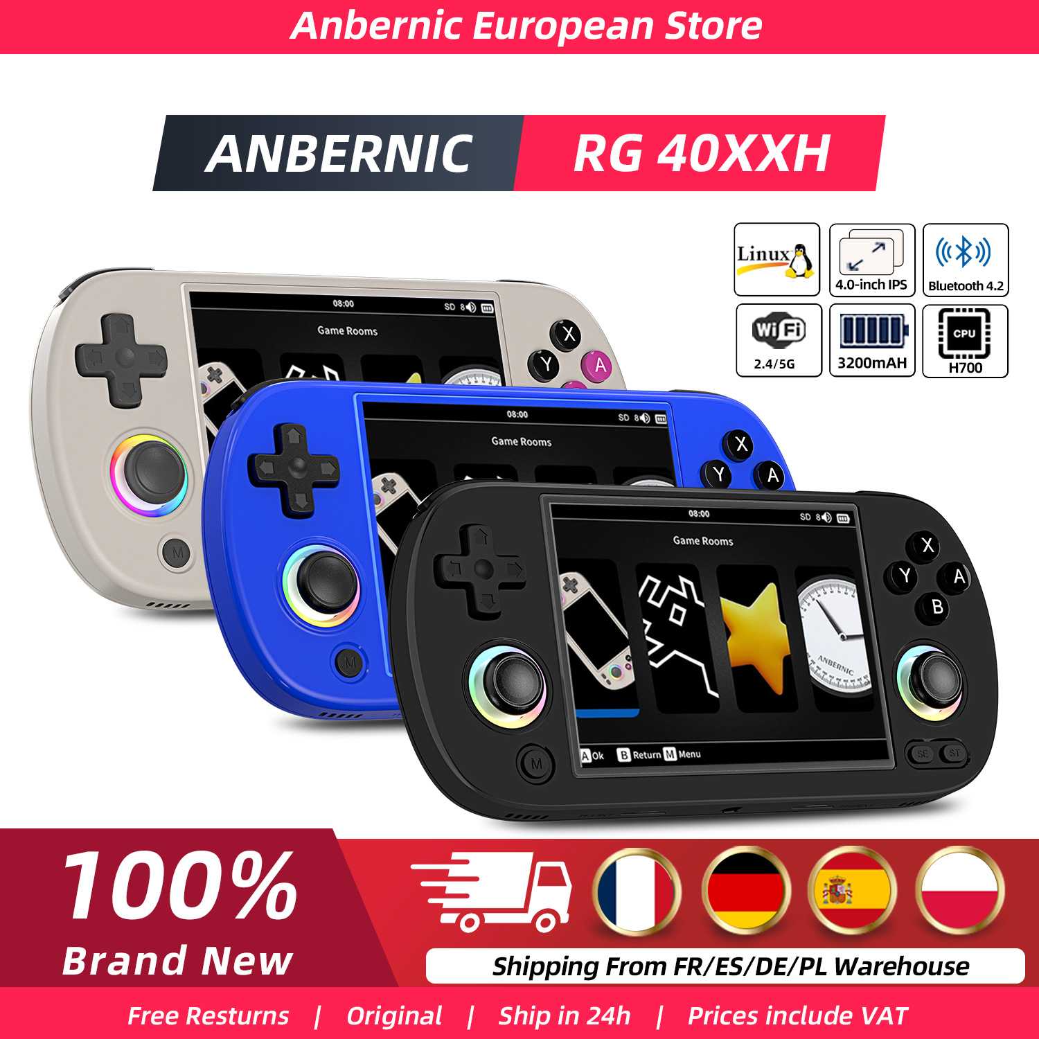 Anbernic RG40XX H Consola de juegos portátil de 4,0 pulgadas Más de 5000 juegos