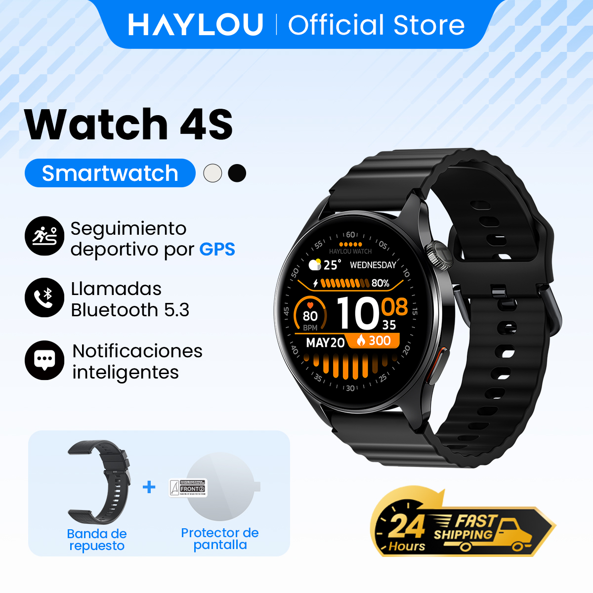 HAYLOU Watch 4S, Pantalla AMOLED 1.43”, GPS por Satélite, +120 Modos de Entrenamiento
