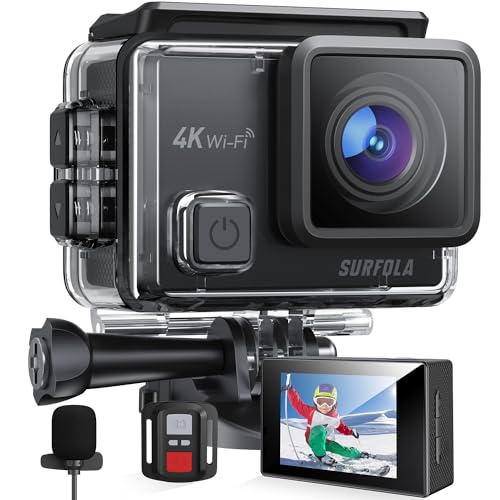 Surfola Cámara Deportiva 4K 30FPS, 20MP Videocámara de Casco WiFi con EIS Antivibración