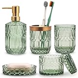 Juego de 5 Accesorios de Baño de Cristal Verde Dispensador de Loción, Jabonera