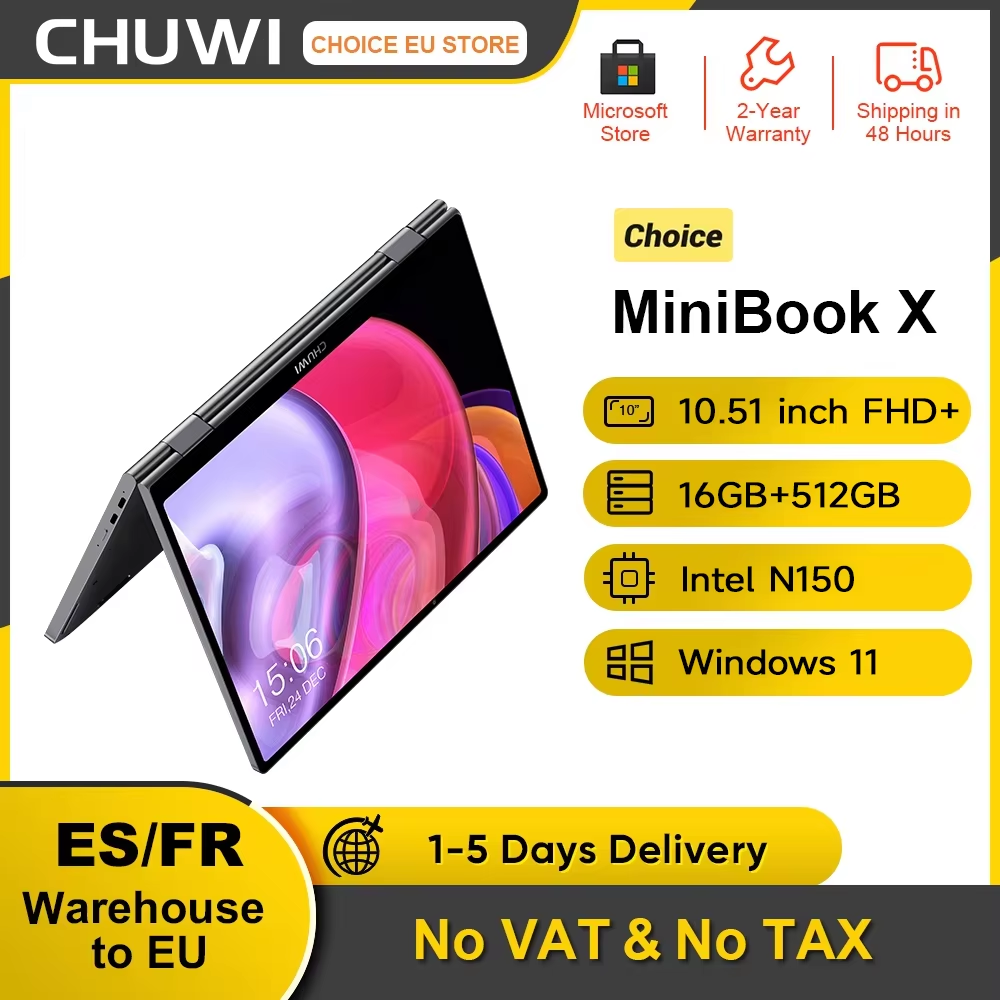 CHUWI MiniBook X N150 Laptop 10,51 pulgadas 16GB RAM 512GB SSD Modo Yoga 2 en 1 Intel Windows 11