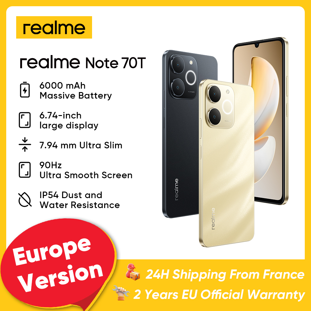 Realme Note 70T 4G, batería 6000mAh, pantalla 6.74" y 90Hz, 15W, cámara 50 MP, IP54 Android 15