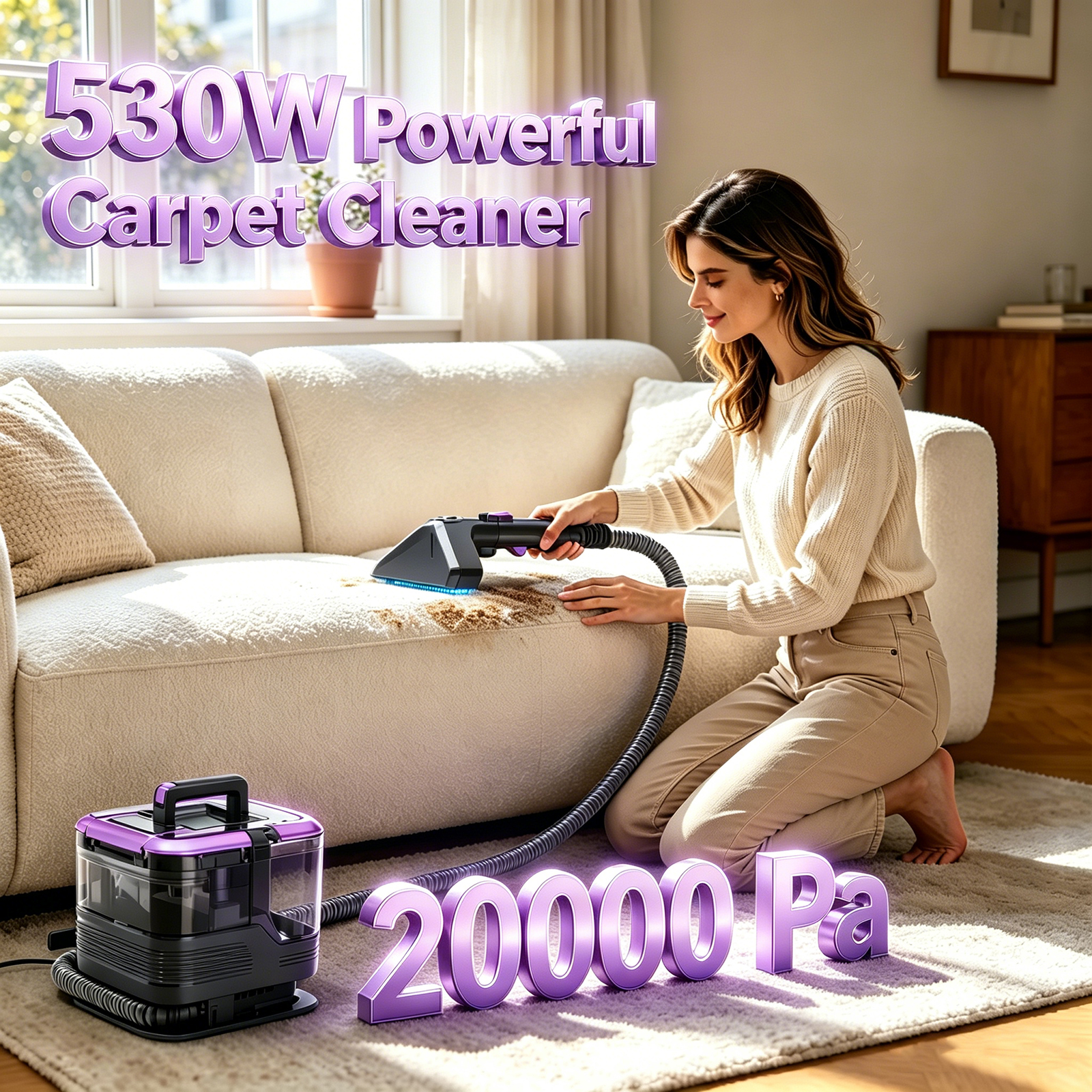 Máquina Limpiadora de Tapicería Honki 530W 20KPa, Tanque de Agua Limpia 2L, Cable de Alimentación 5M